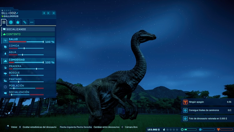 Captura del juego. Sale un dinosaurio terópodo.