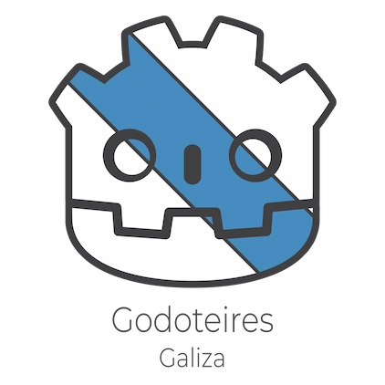 Logo. É o robot do logo de Godot, pero branco e cunha franxa azul como a bandeira galega.